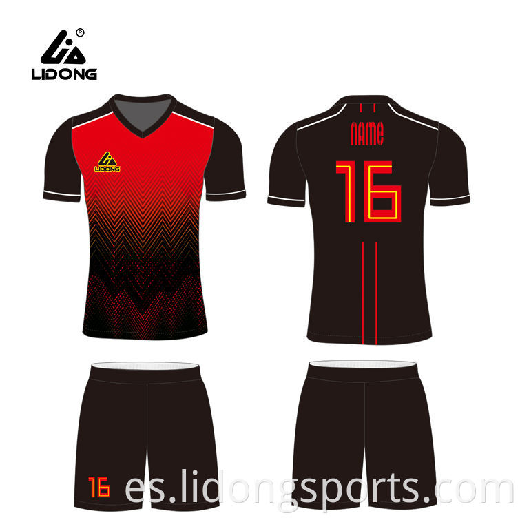 Equipo personalizado de hombres Club Black and Red V Neck Soccer Jersey Wholesale Soccer Wear Uniformes de fútbol negro para niños